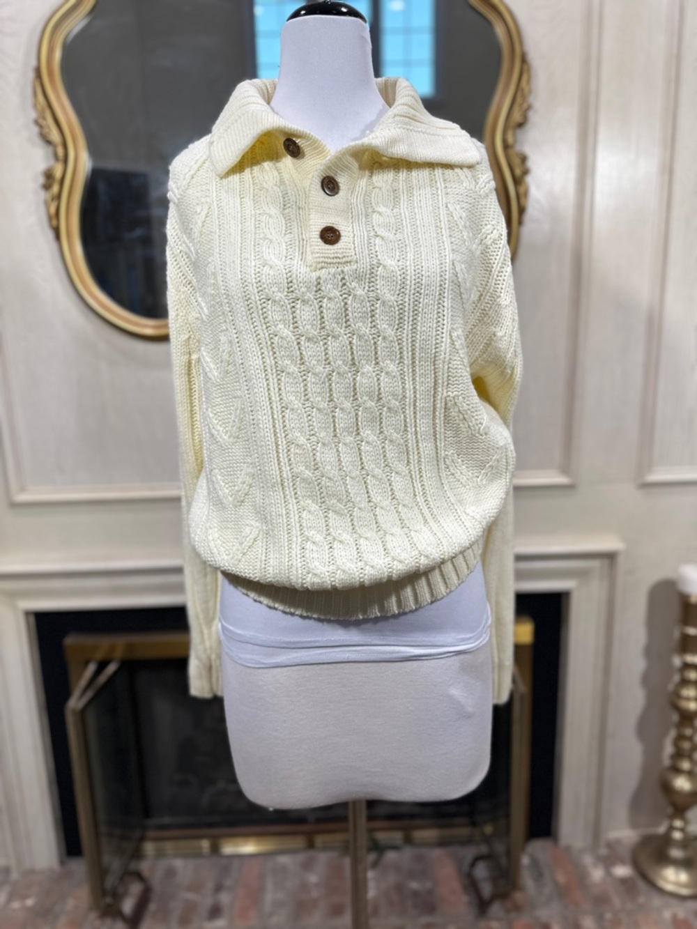 Sears Sweater XL Women's Sportswear Cable‎ Knit Ivory Eclectic Coquette